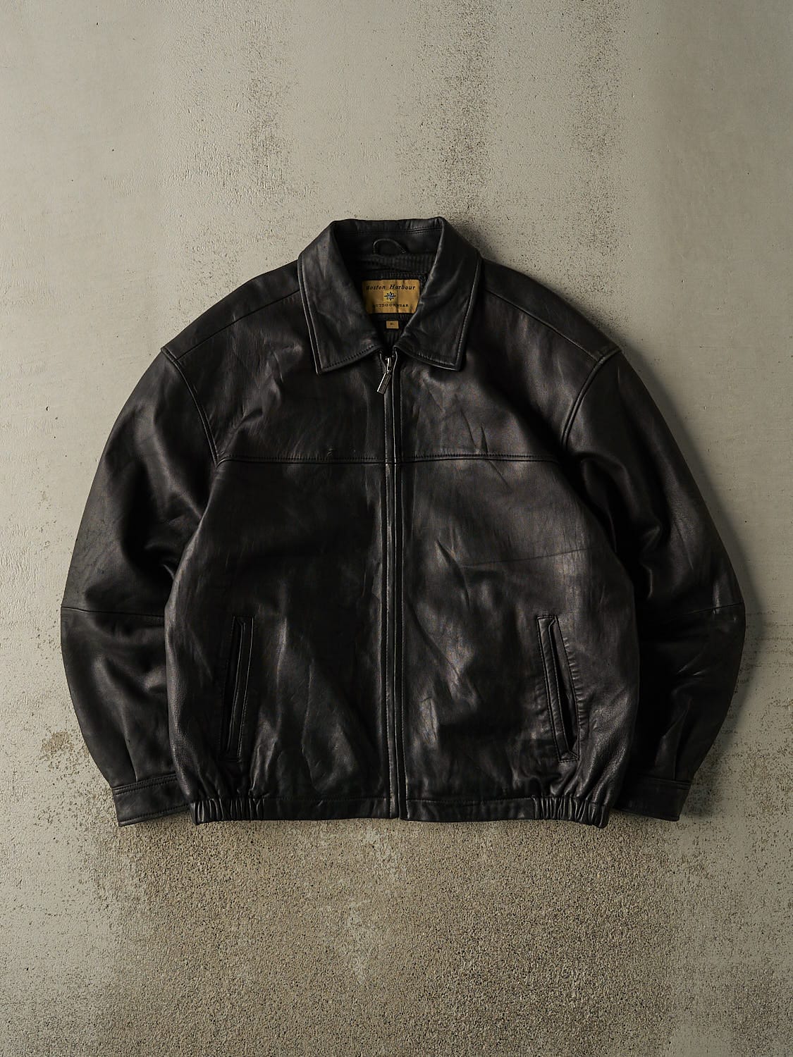 Vintage 90s Black Boston Harbour Leather Jacket (XL/XXL)