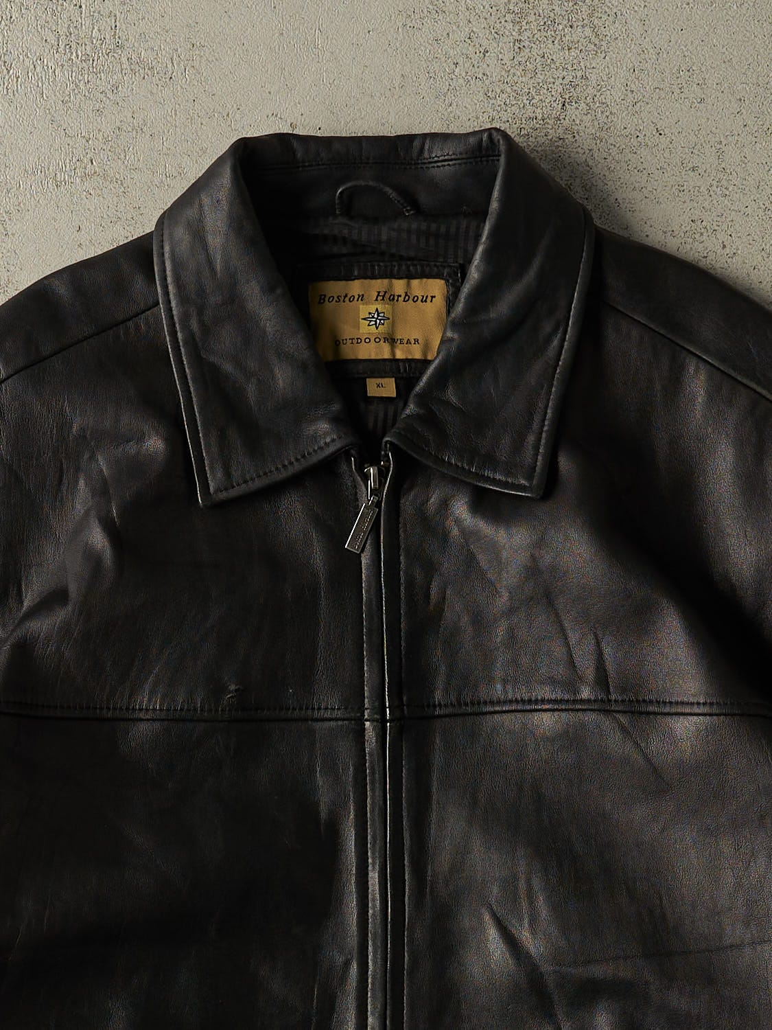 Vintage 90s Black Boston Harbour Leather Jacket (XL/XXL)