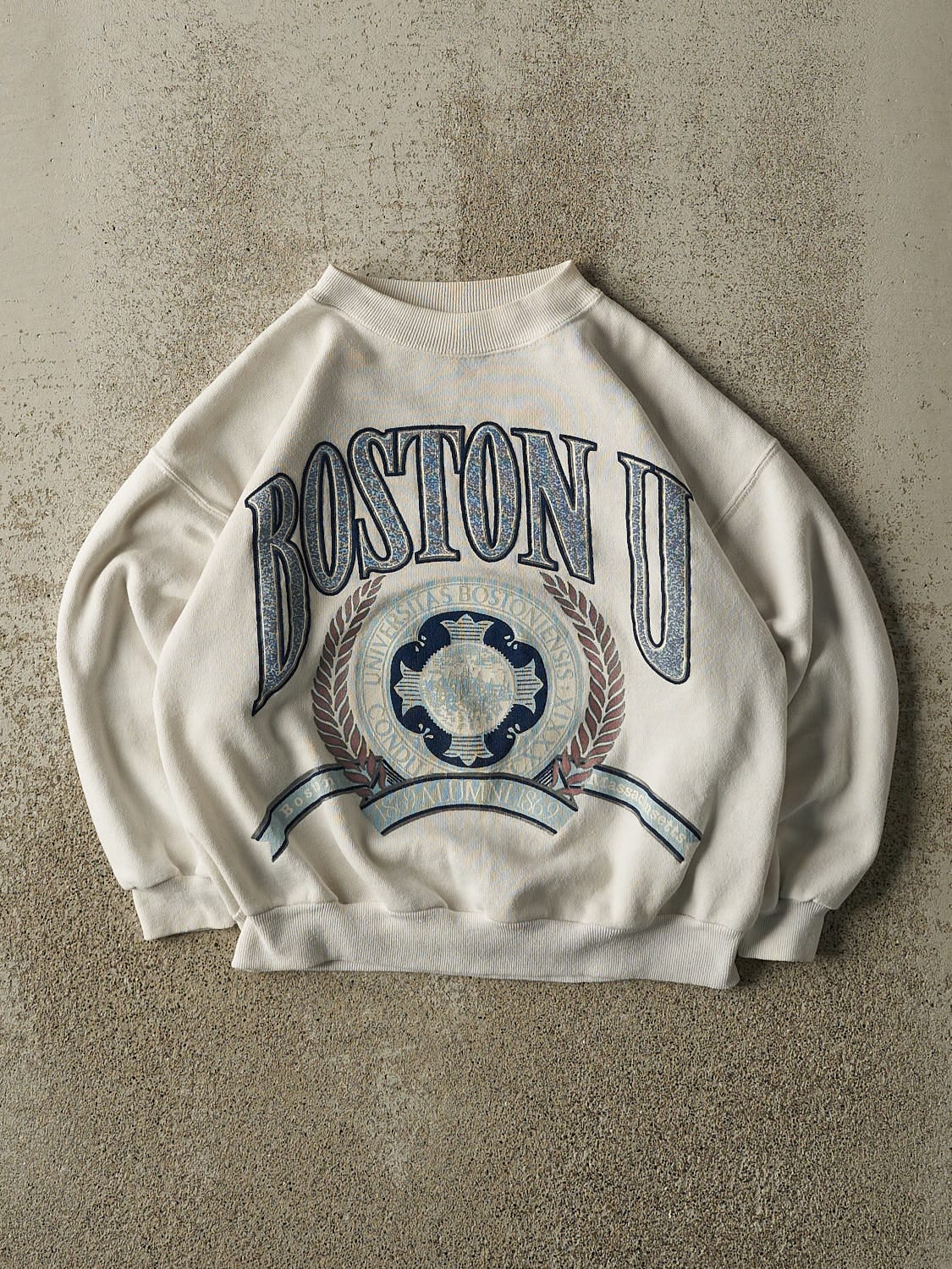 Vintage 80s White Boston University Alumni Crewneck (XXS/XS)