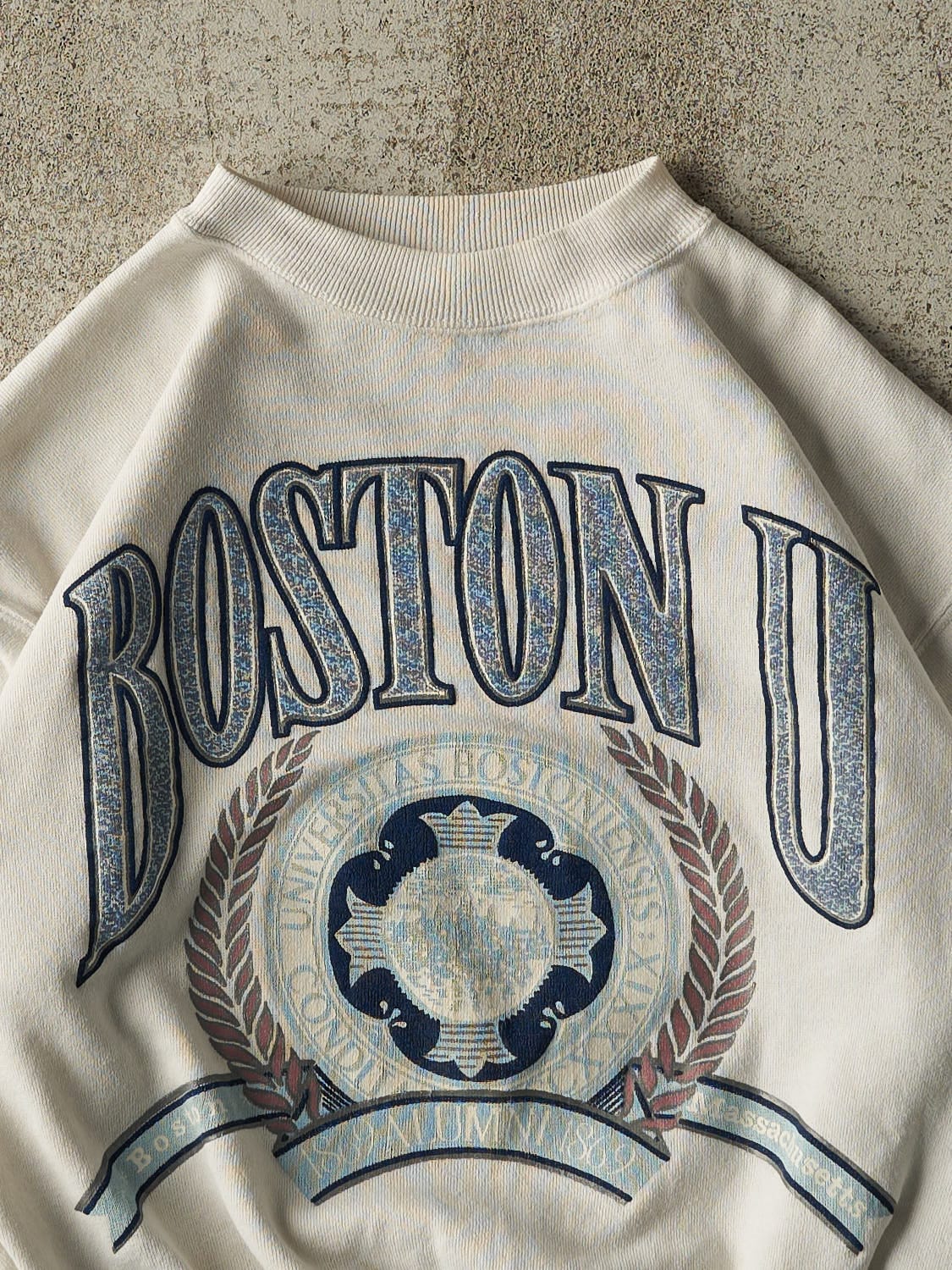 Vintage 80s White Boston University Alumni Crewneck (XXS/XS)
