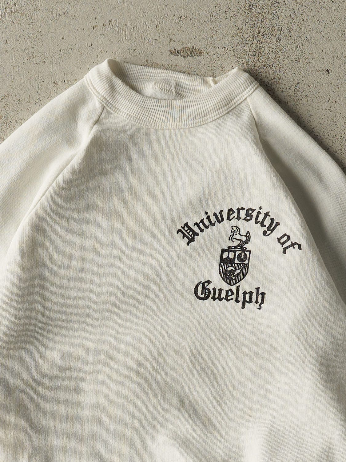 Vintage 80s White University of Guelph Crewneck (XXS/XS)
