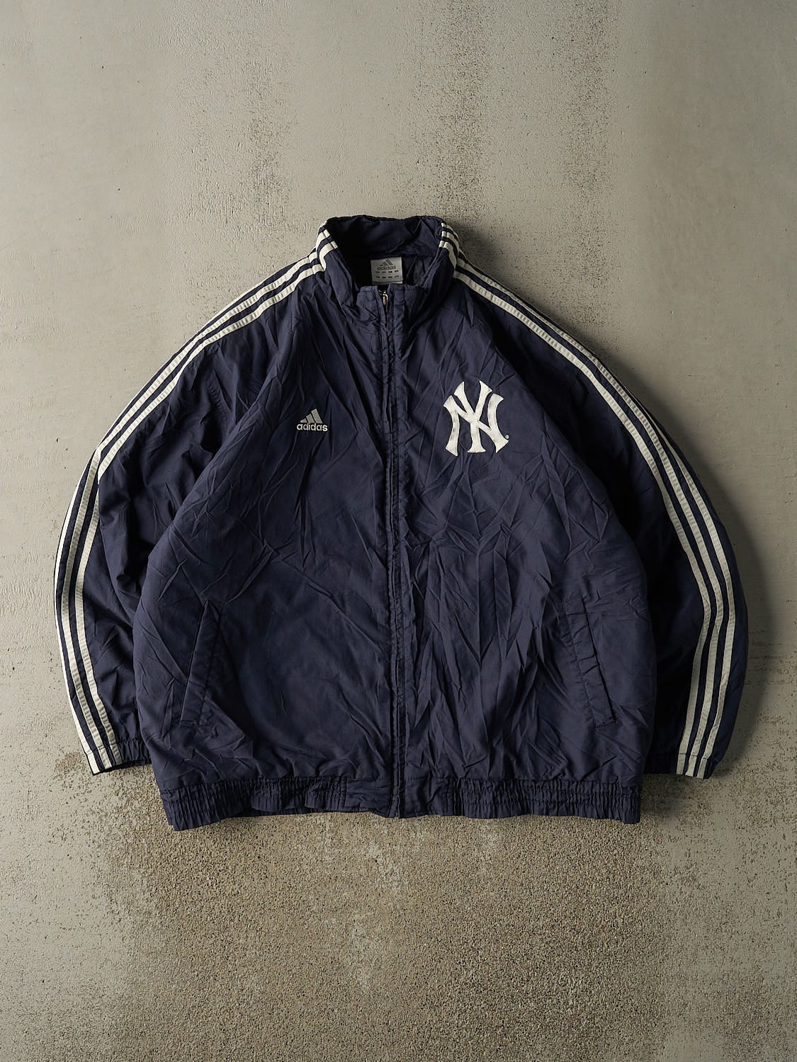 Vintage 90s Navy Blue New York Yankees Adidas Embroidered Windbreaker Jacket (XL/XXL)