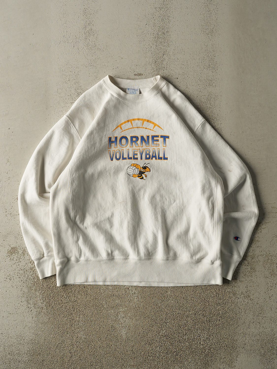 Vintage Y2K White Champion Reverse Weave Hornet Volleyball Crewneck (XL)