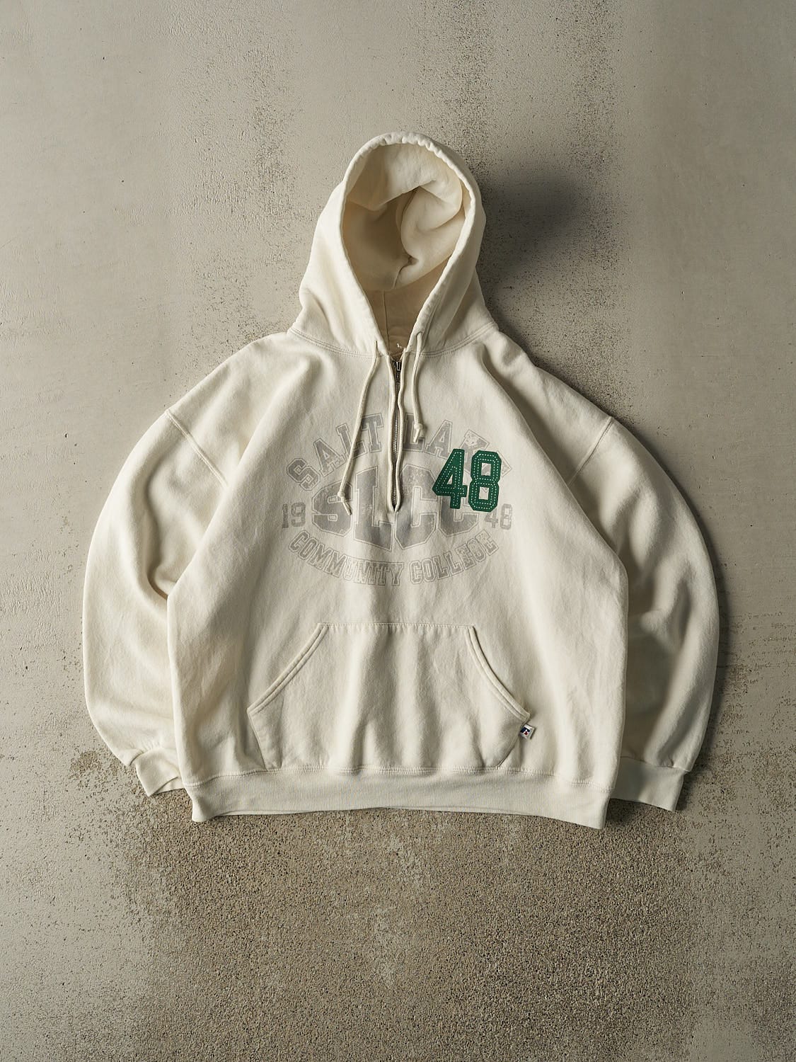 Vintage Y2K Beige Russell Athletic Quarter Zip Hoodie (M/L)