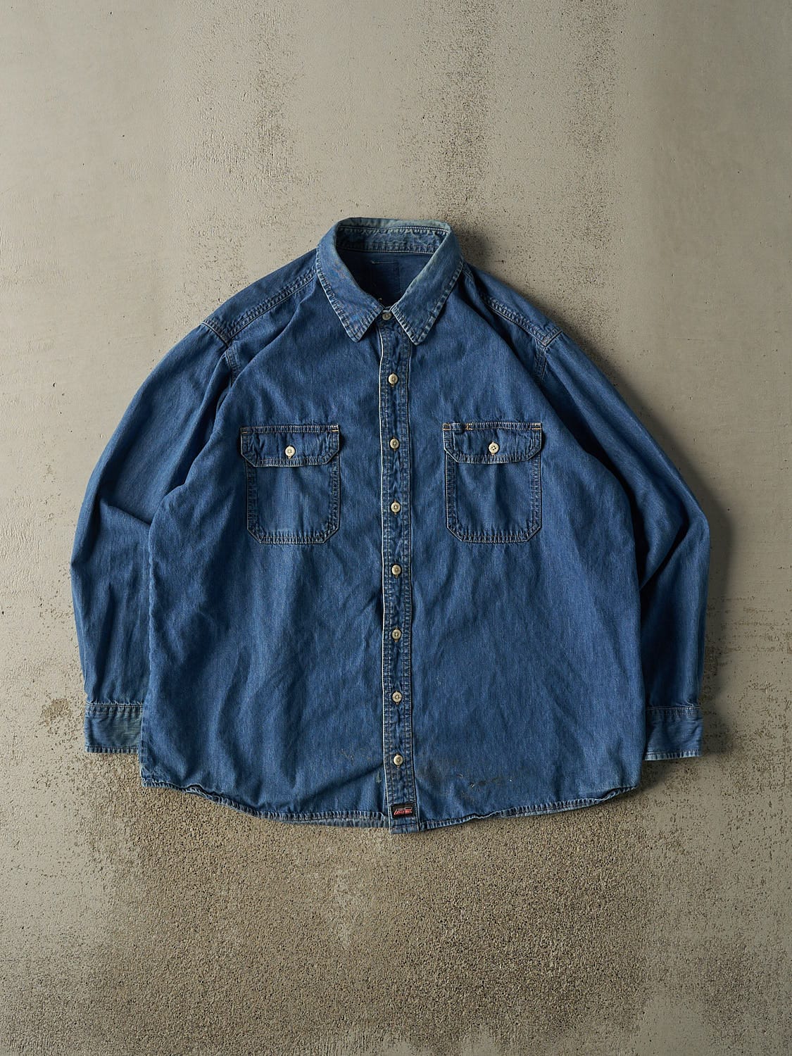 Vintage 90s Mid Wash Dickies Denim Button Up Long Sleeve (XL/XXL)