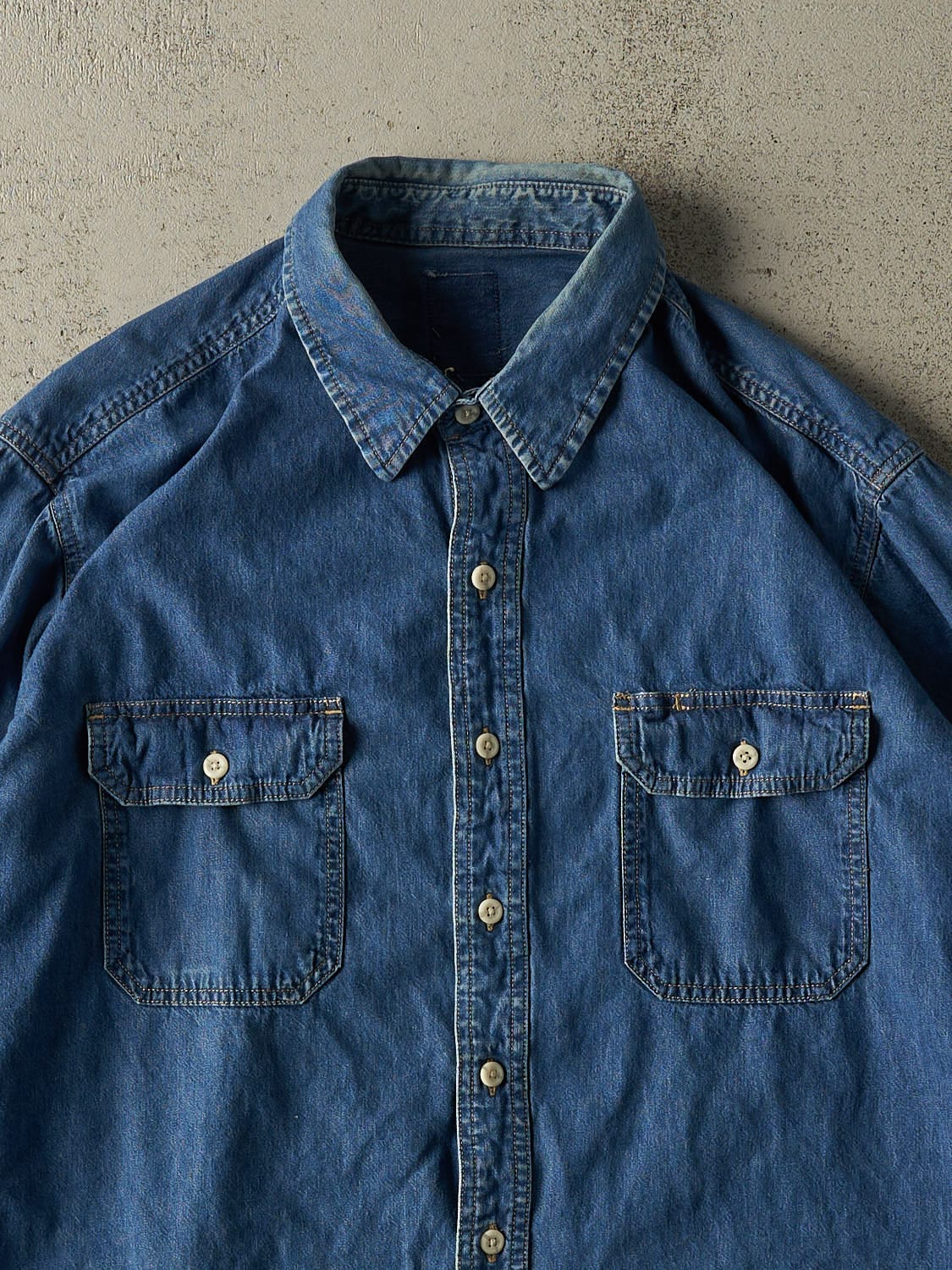 Vintage 90s Mid Wash Dickies Denim Button Up Long Sleeve (XL/XXL)
