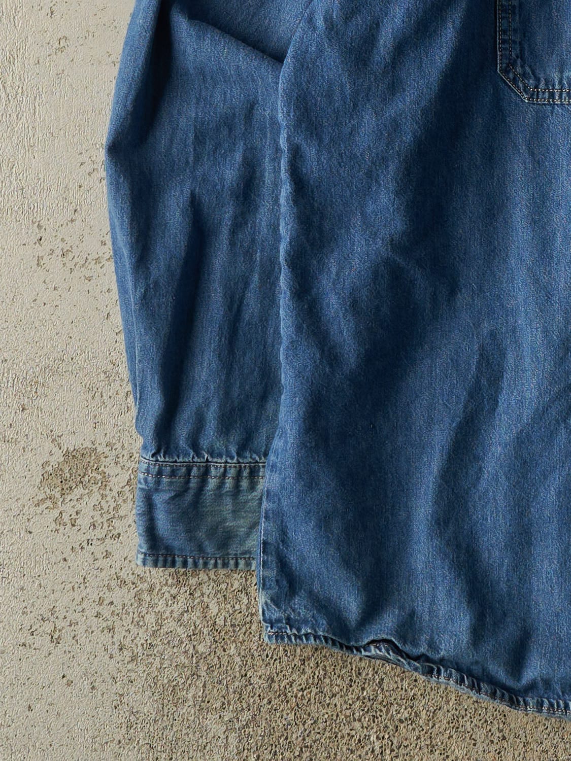 Vintage 90s Mid Wash Dickies Denim Button Up Long Sleeve (XL/XXL)