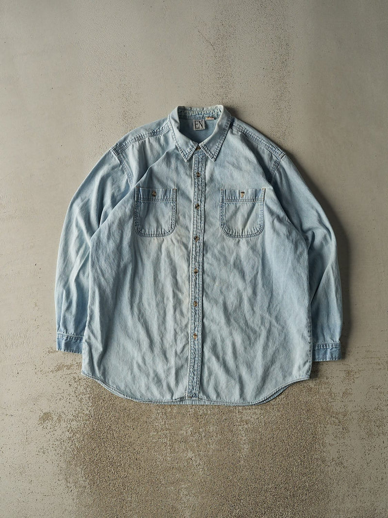 Vintage 90s Light Wash Denim Button Up Long Sleeve (XL/XXL)