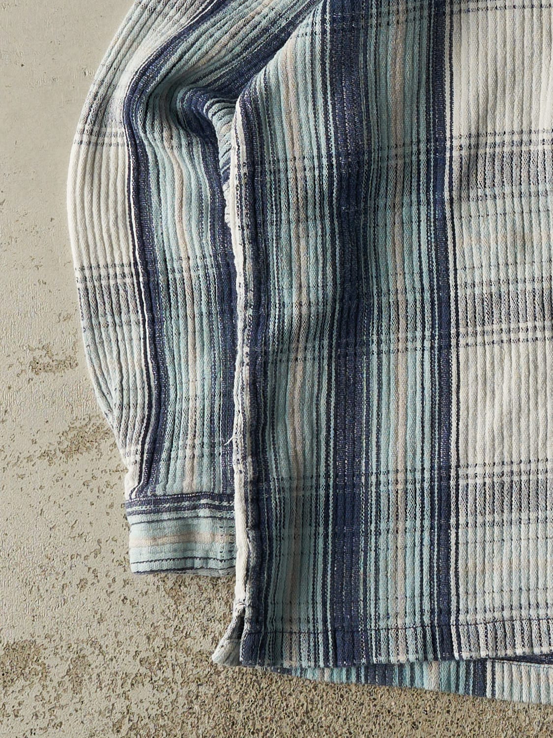 Vintage 90s Blue Plaid Quarter Zip Long Sleeve (L)