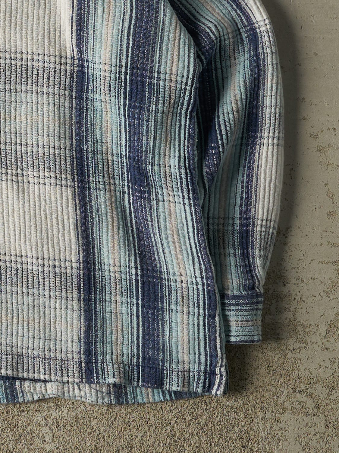 Vintage 90s Blue Plaid Quarter Zip Long Sleeve (L)