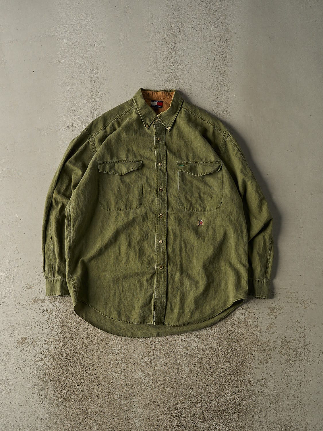 Vintage 90s Green Tommy Hilfiger Button Up Long Sleeve (XXL/XXXL)