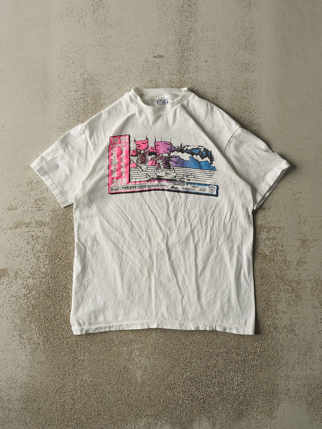 Vintage 80s White Thrifty Foods Island Race Run Tee (S/M)