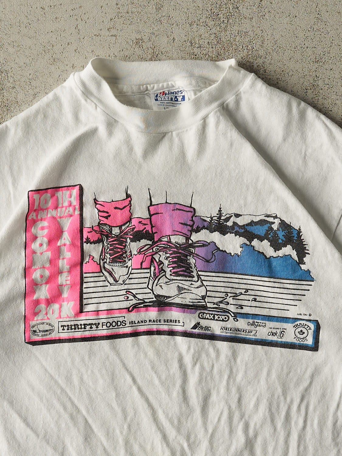 Vintage 80s White Thrifty Foods Island Race Run Tee (S/M)