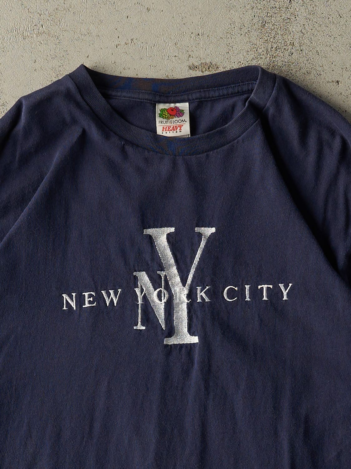 Vintage Y2K Navy Blue New York City Embroidered Tee (M/L)