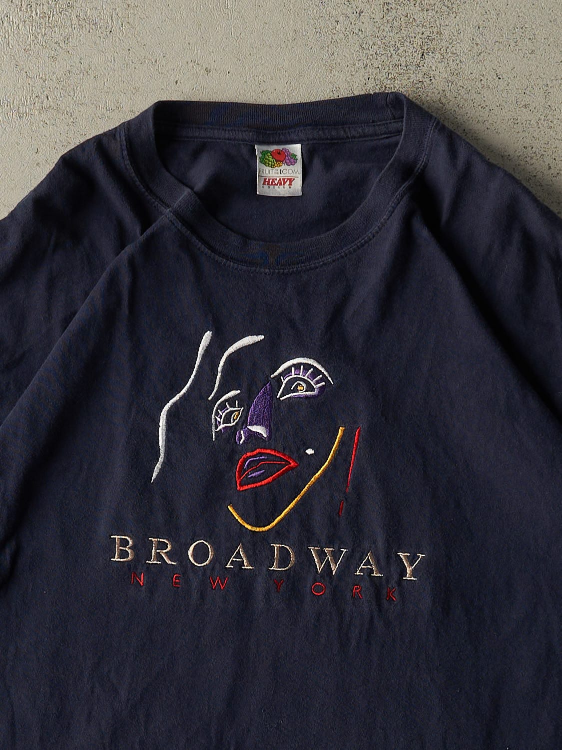 Vintage 90s Navy Blue New York Broadway Embroidered Tee (M/L)