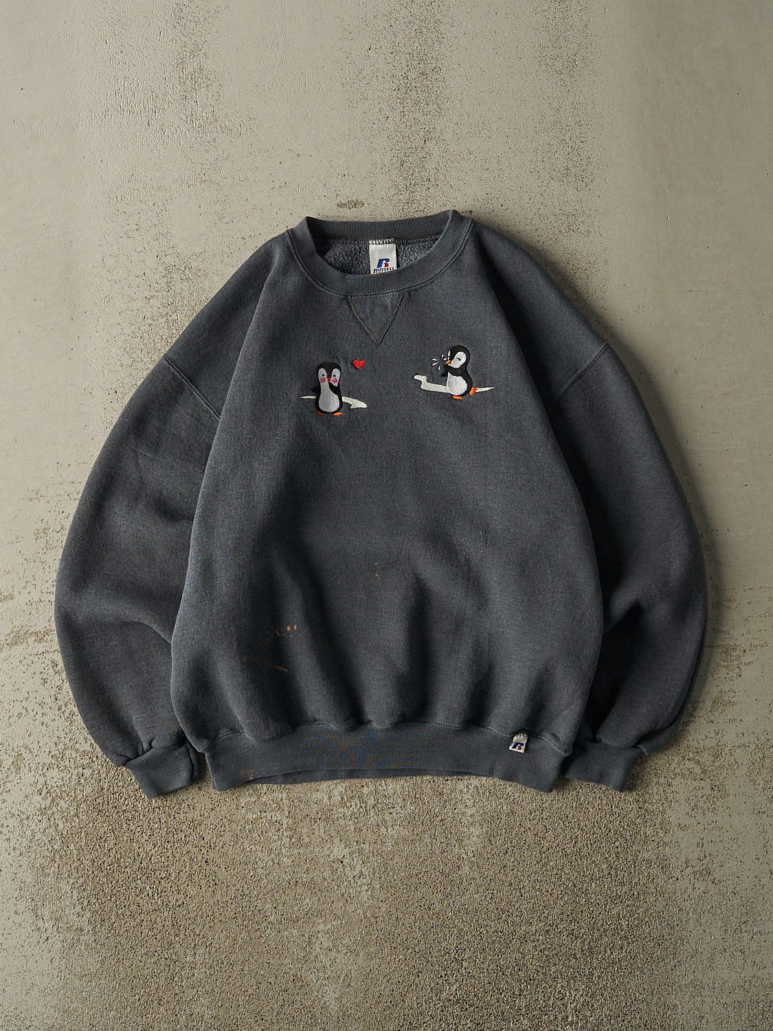 Vintage Y2K Charcoal Grey Russell Athletic Embroidered Crewneck (M)