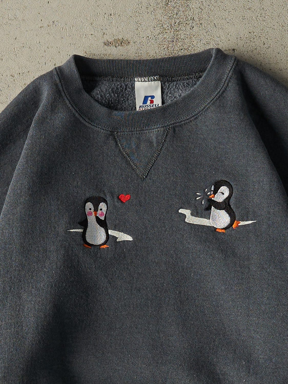 Vintage Y2K Charcoal Grey Russell Athletic Embroidered Crewneck (M)