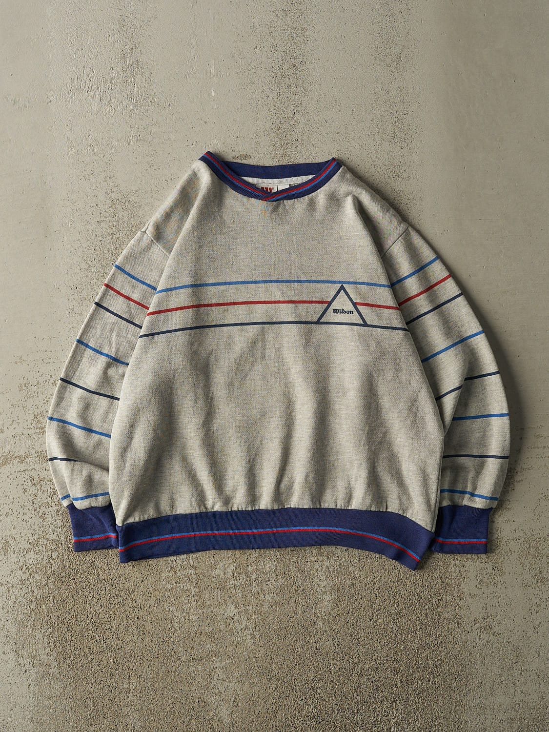 Vintage 80s Grey Wilson Striped Crewneck (S/M)