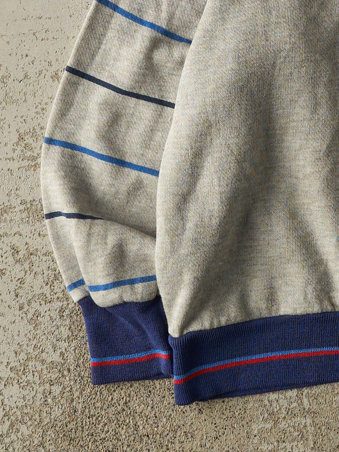 Vintage 80s Grey Wilson Striped Crewneck (S/M)
