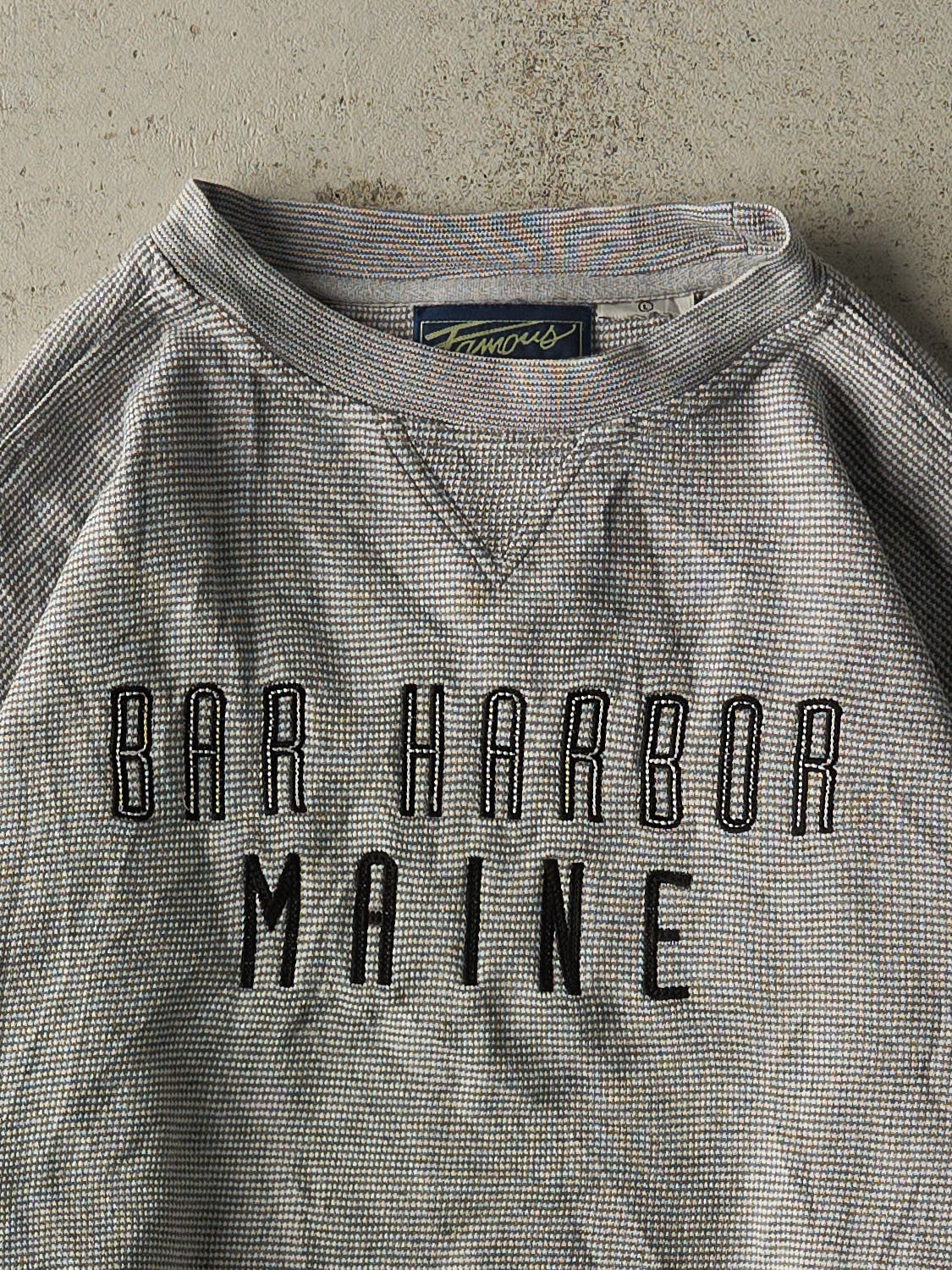 Vintage 80s Grey Textured Bar Harbour Maine Embroidered Crewneck (S/M)