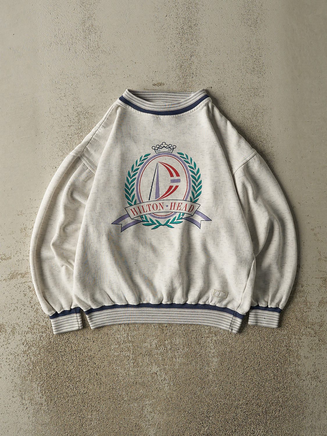 Vintage 80s Heather Grey Hilton Head Ribbed Crewneck (XS/S)