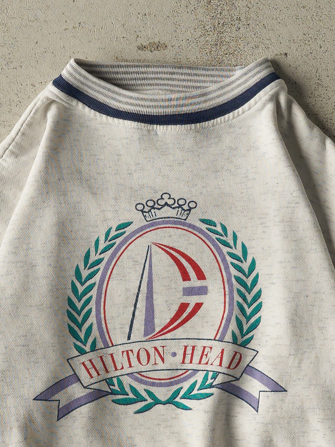 Vintage 80s Heather Grey Hilton Head Ribbed Crewneck (XS/S)