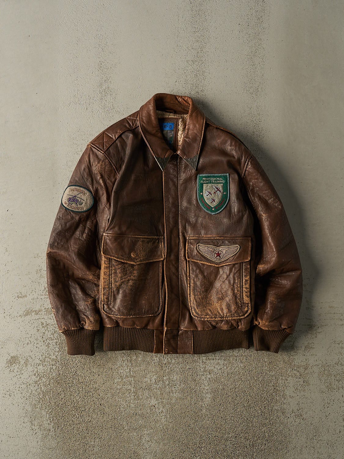 Vintage 80s Brown Leather Aviator Bomber Jacket (S/M)