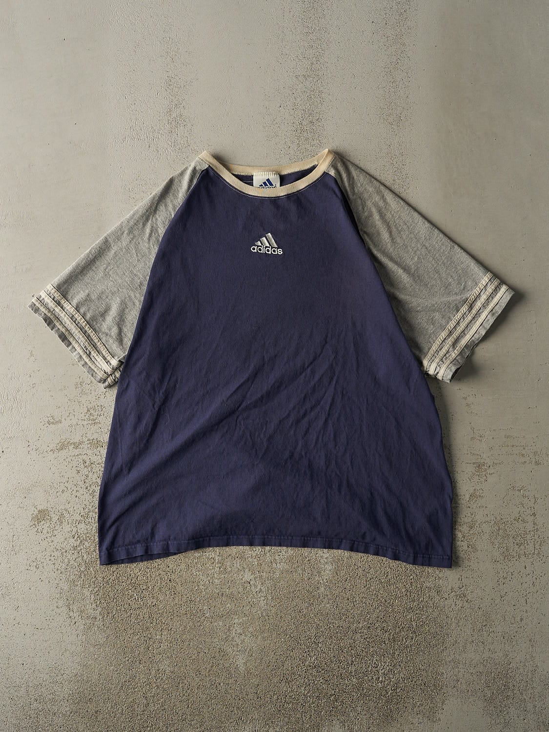Vintage 90s Navy Blue & Grey Adidas Embroidered Tee (XXL)