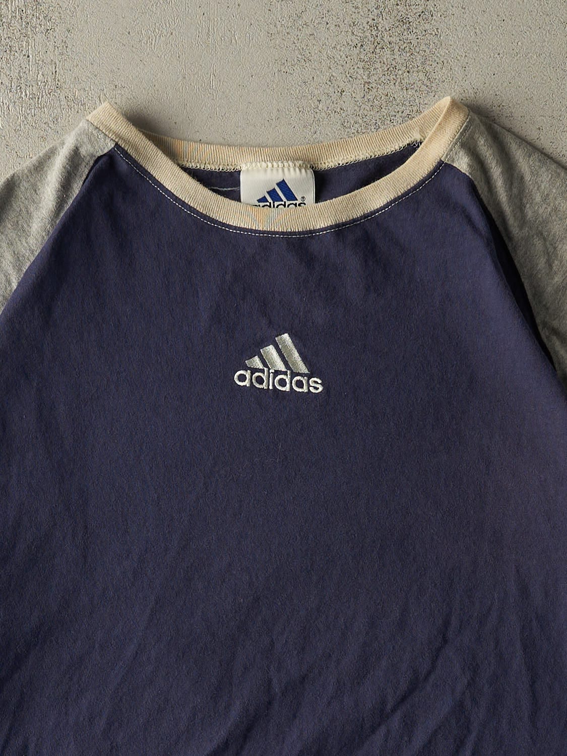 Vintage 90s Navy Blue & Grey Adidas Embroidered Tee (XXL)