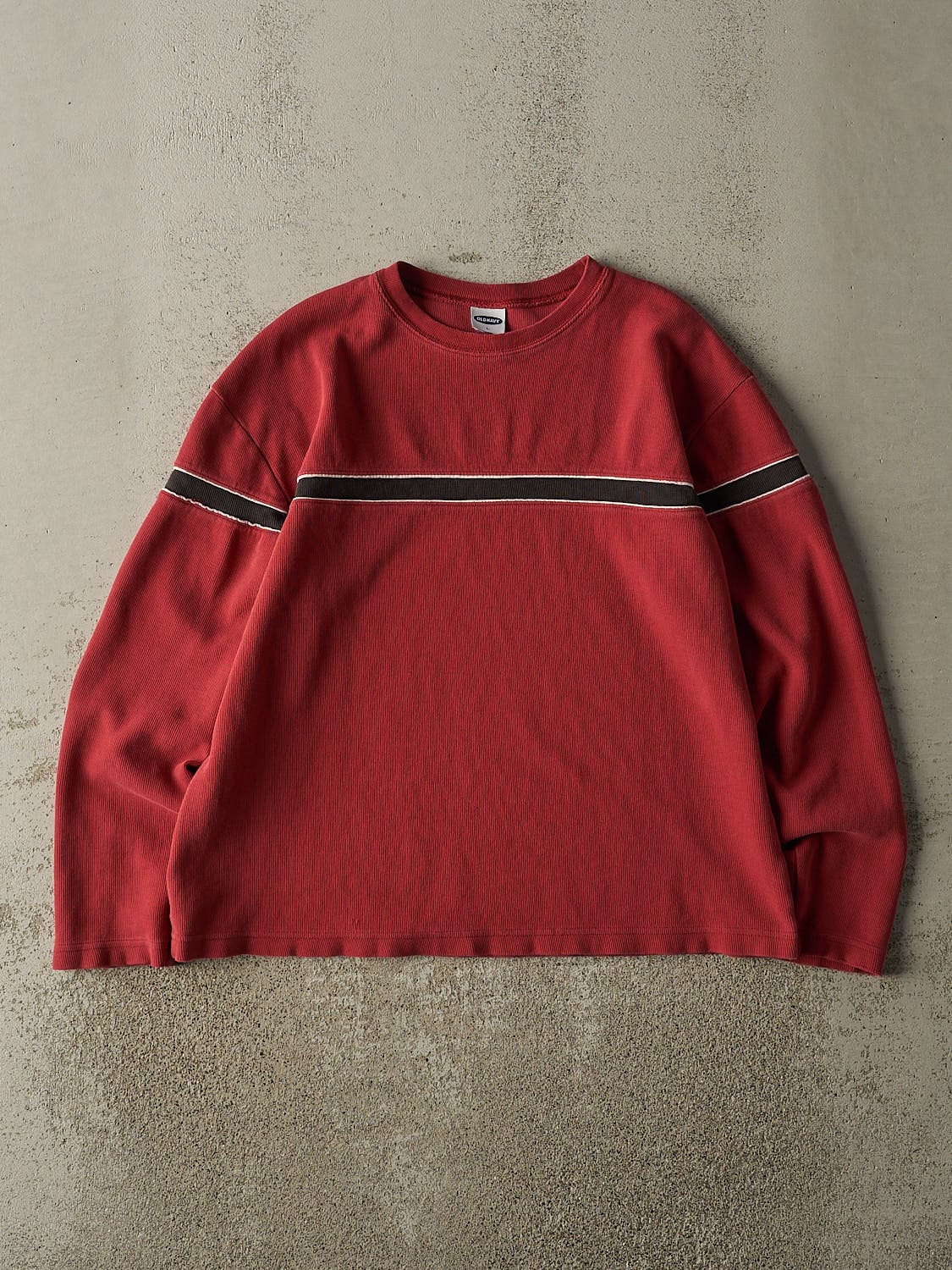 Vintage Y2K Red & Black Embroidered Striped Thermal Long Sleeve (M/L)