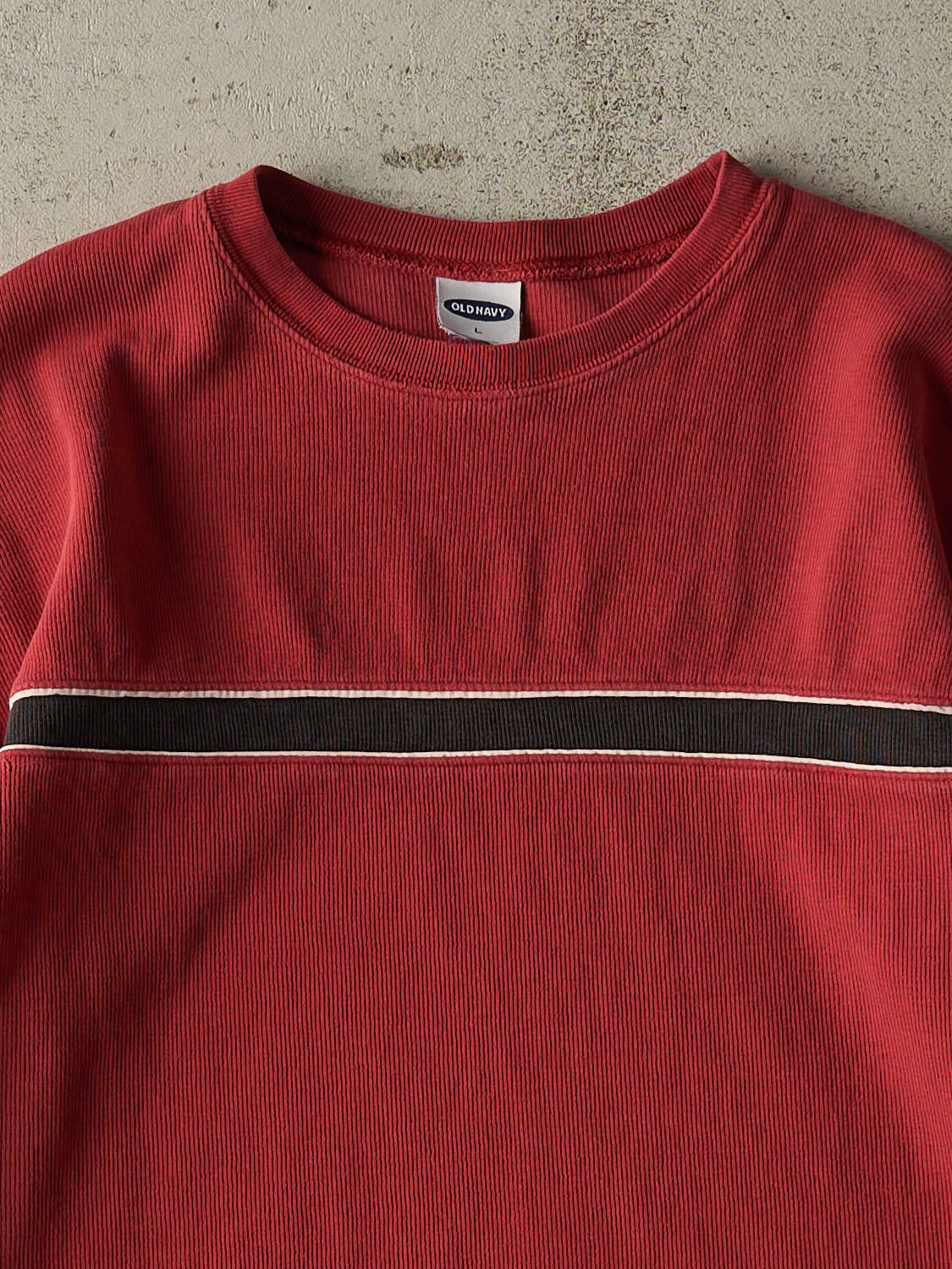 Vintage Y2K Red & Black Embroidered Striped Thermal Long Sleeve (M/L)