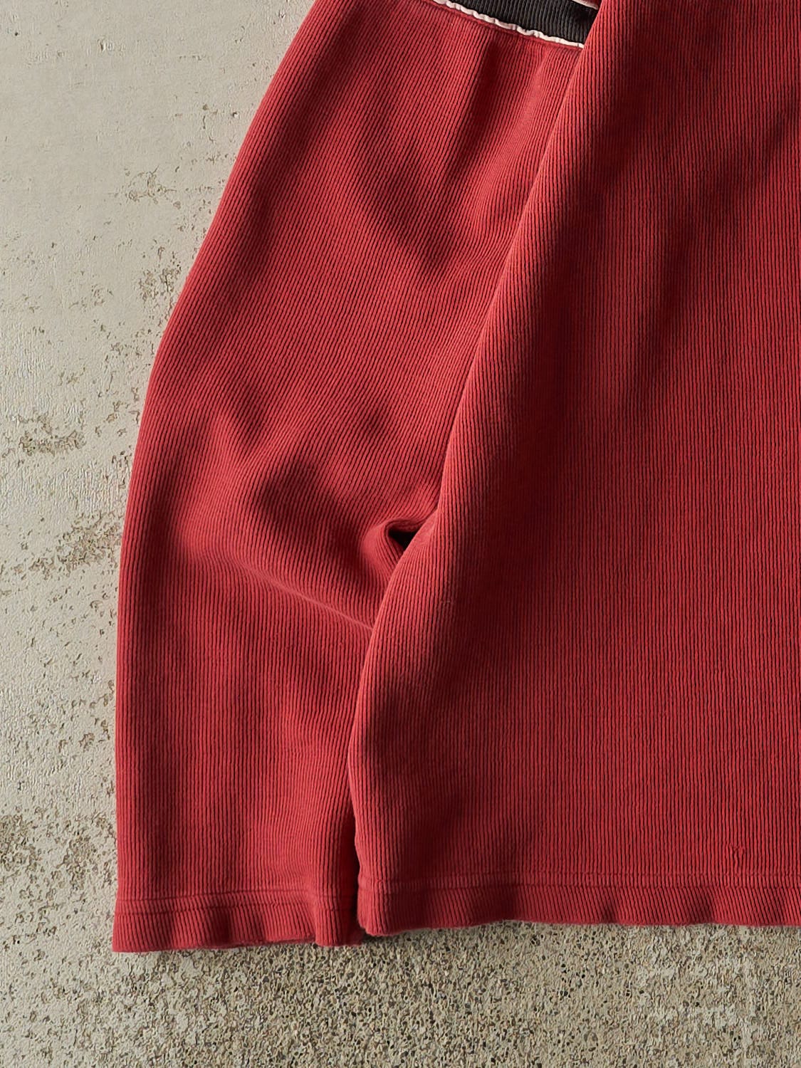 Vintage Y2K Red & Black Embroidered Striped Thermal Long Sleeve (M/L)