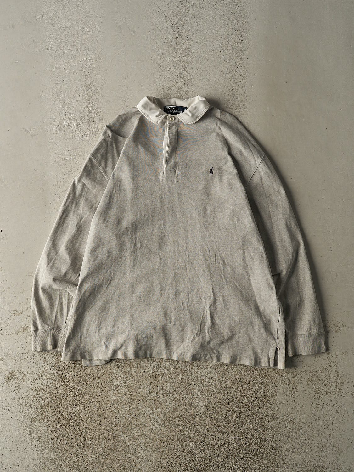 Vintage 90s Grey Polo Quarter Button Long Sleeve (XXL)