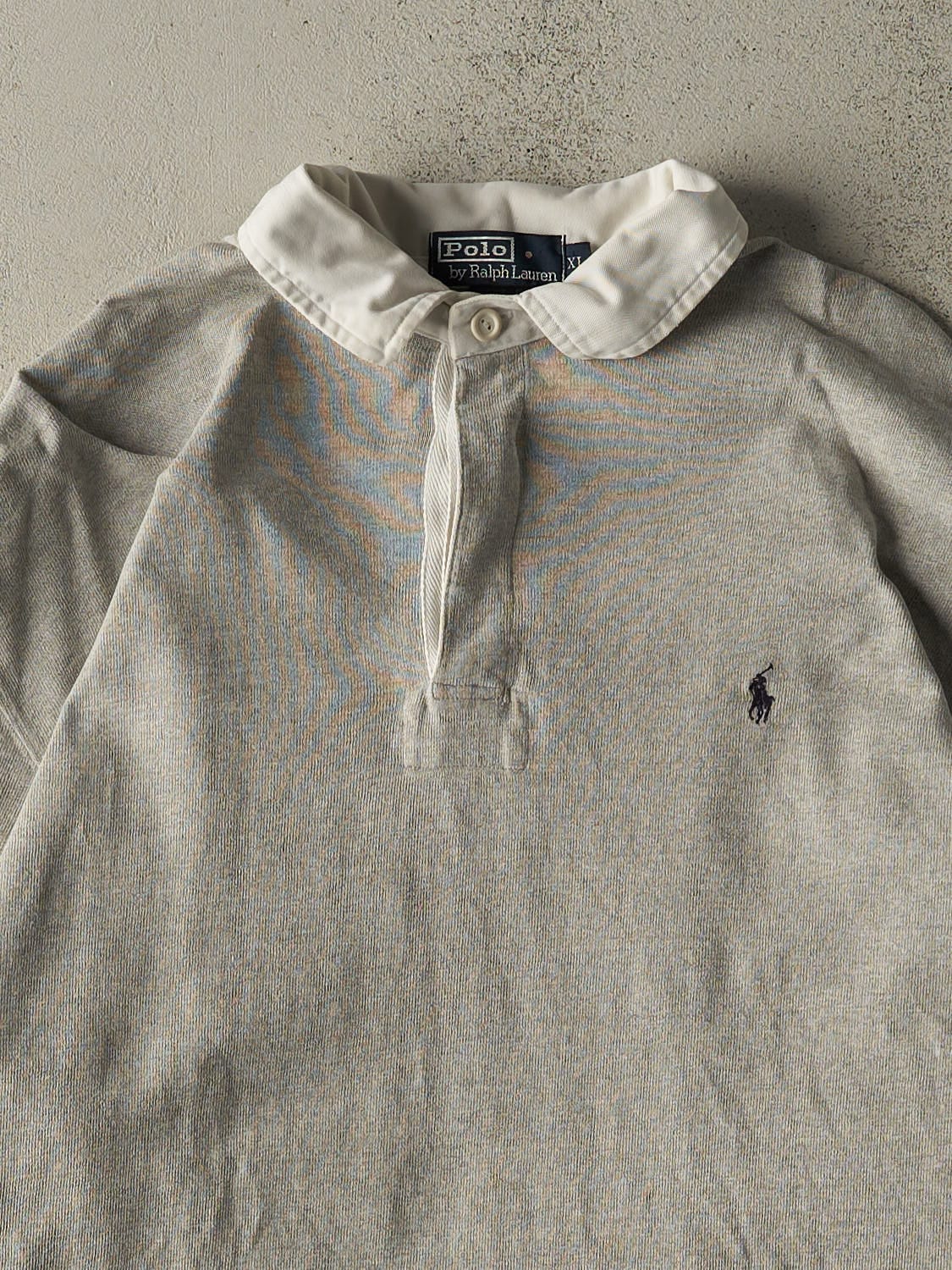 Vintage 90s Grey Polo Quarter Button Long Sleeve (XXL)