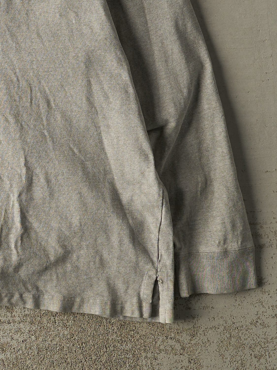 Vintage 90s Grey Polo Quarter Button Long Sleeve (XXL)