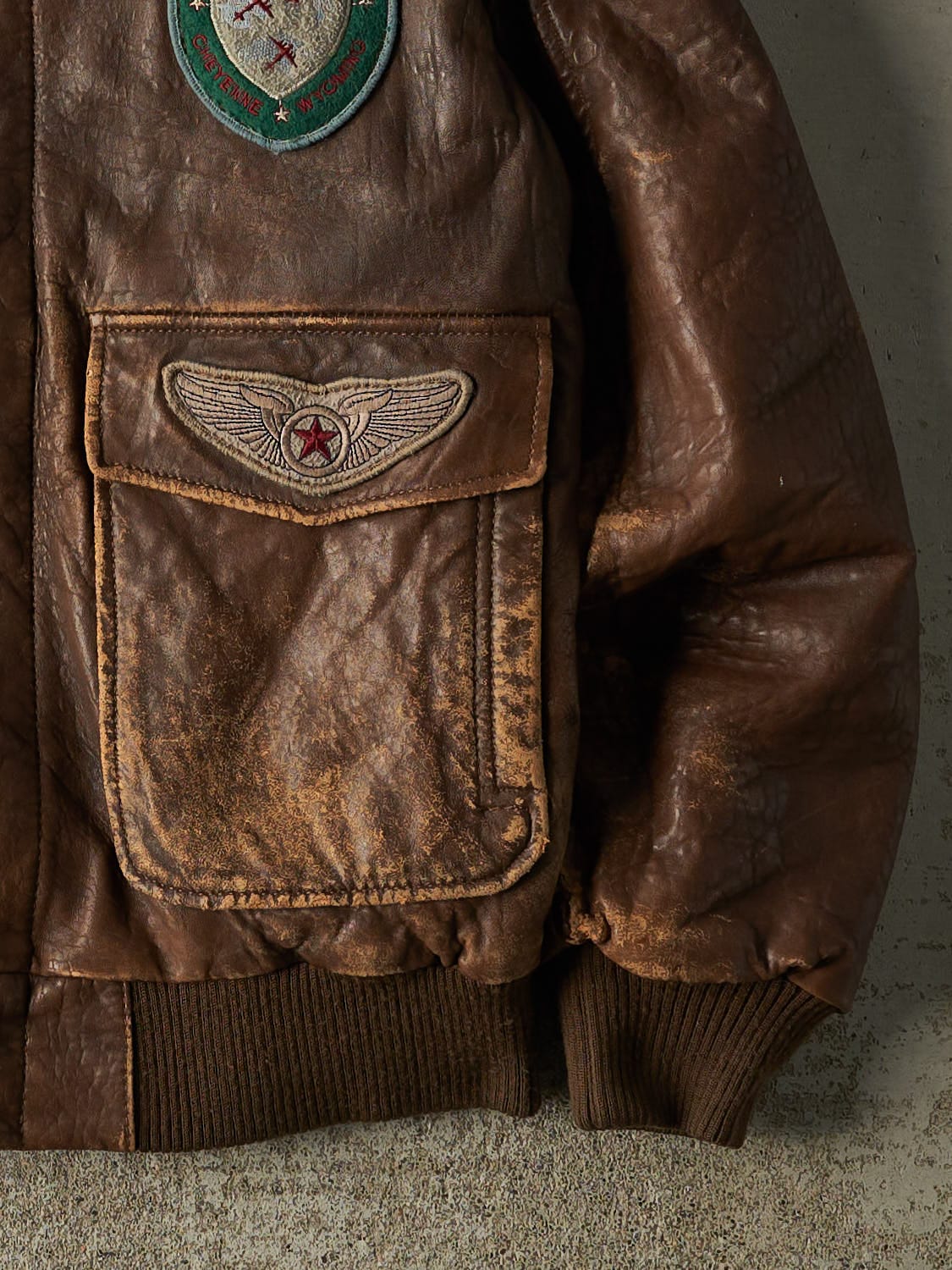 Vintage 80s Brown Leather Aviator Bomber Jacket (S/M)