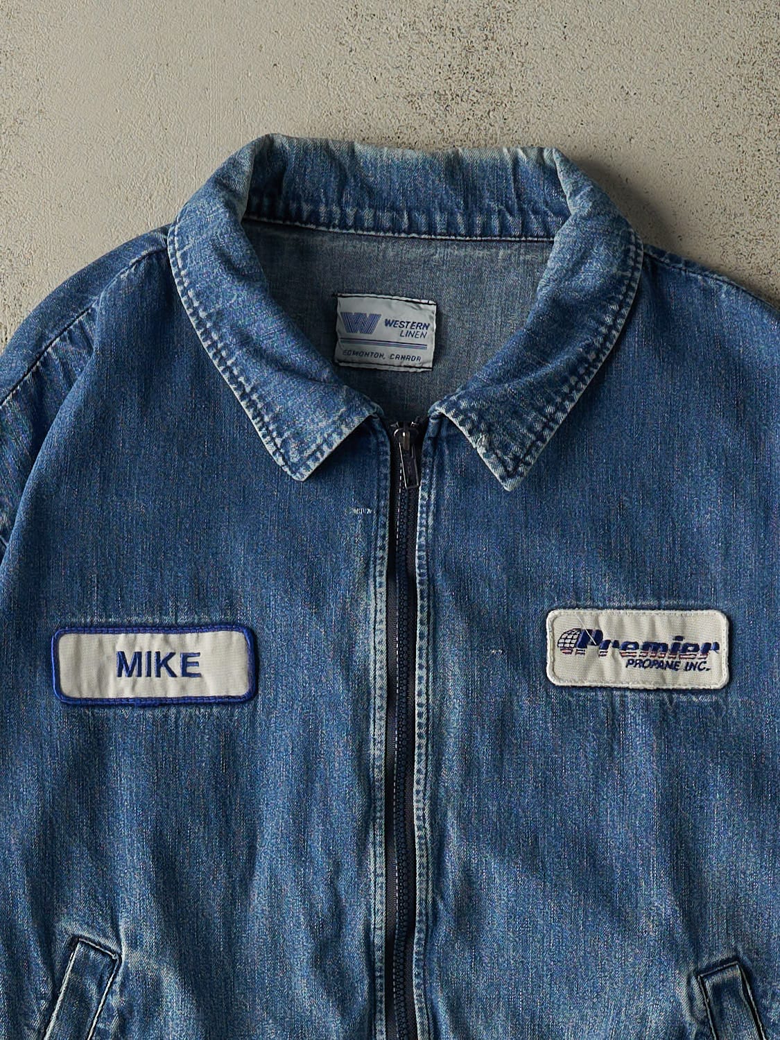 Vintage 80s Mid Wash Denim Zip Up Work Jacket (L/XL)