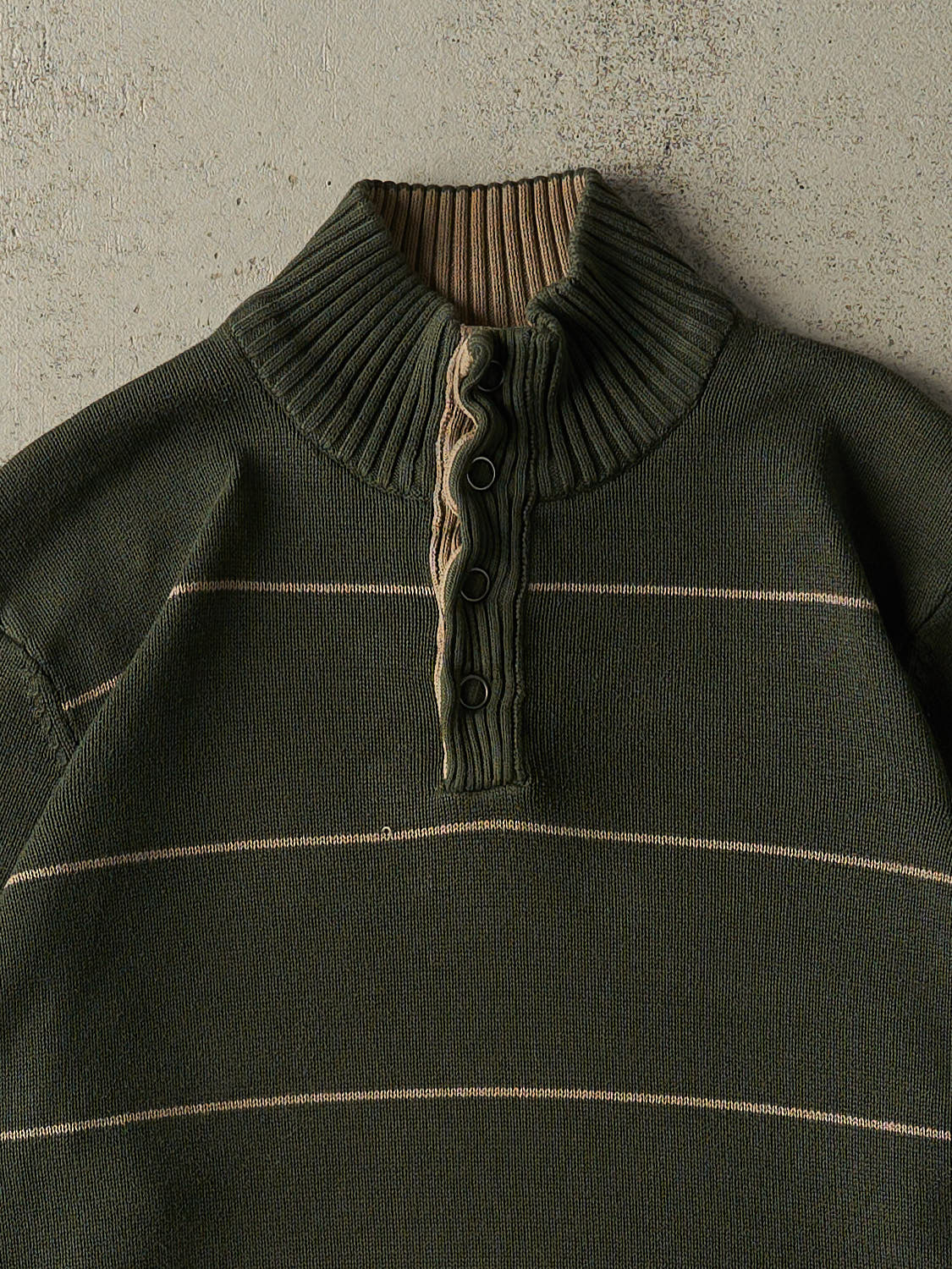 Vintage 90s Green Denver Hayes Striped Quarter Button Knit (M)