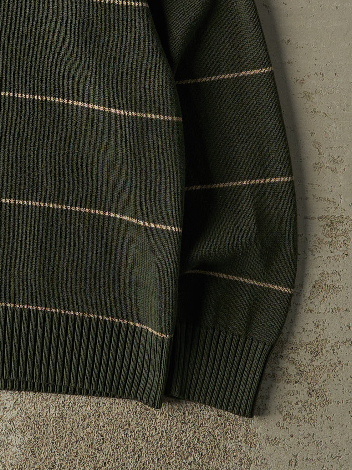 Vintage 90s Green Denver Hayes Striped Quarter Button Knit (M)