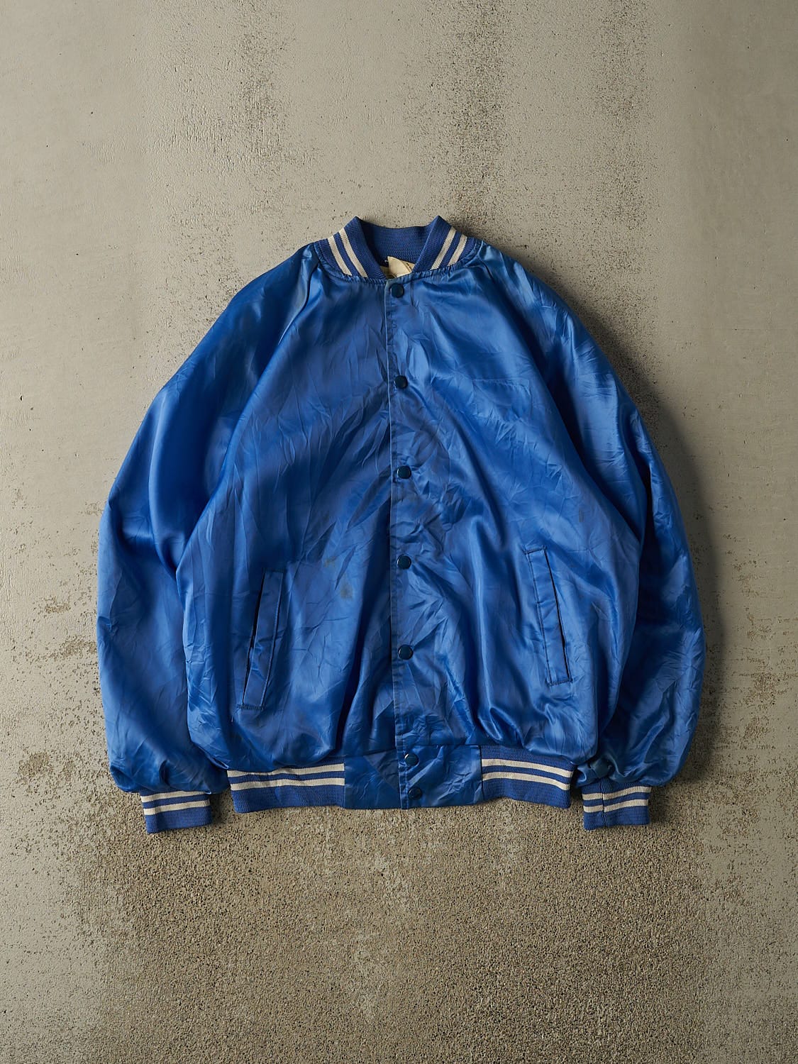 Vintage 80s Blue Satin Bomber Jacket (M/L)