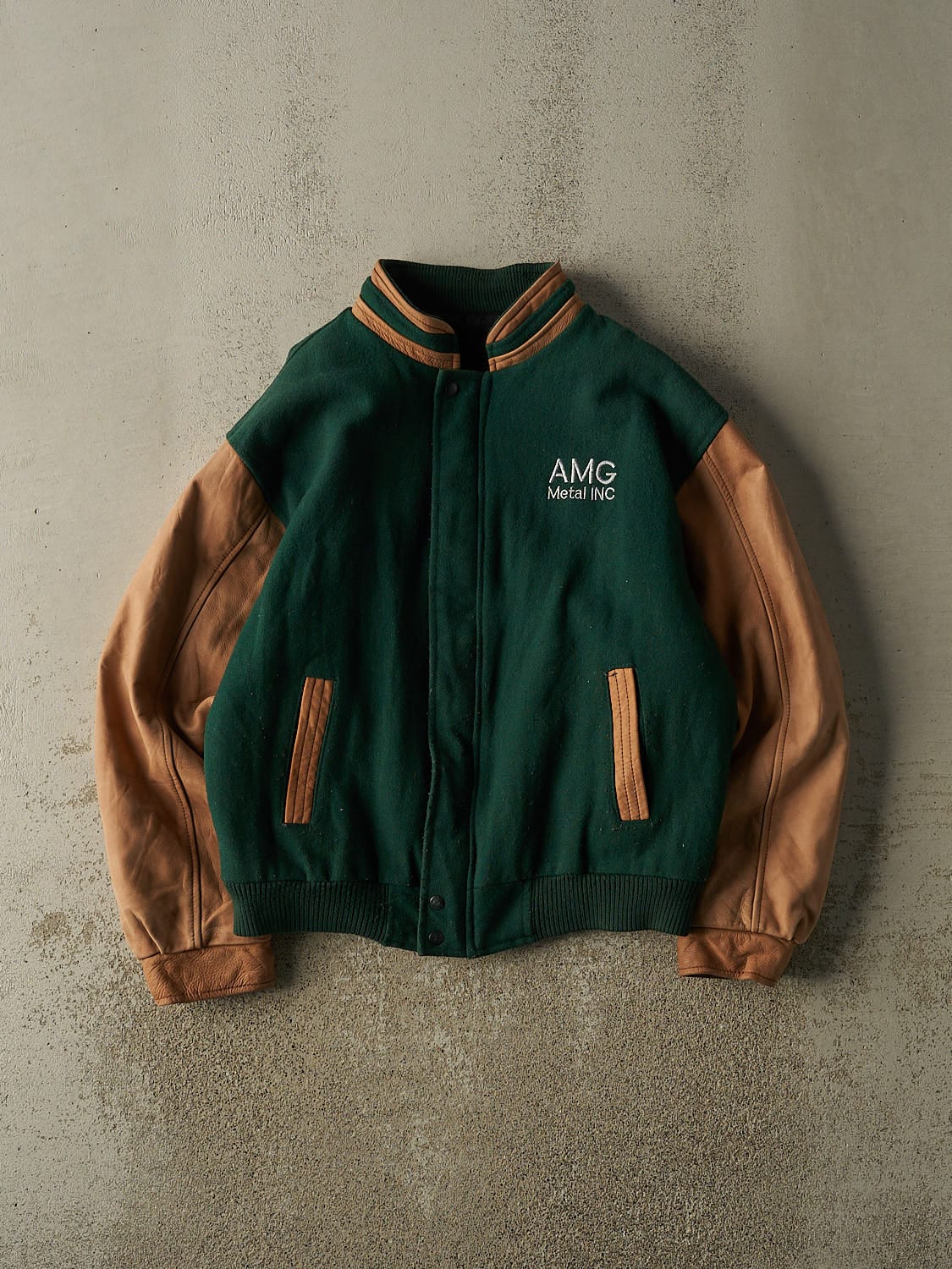 Vintage 90s Green Embroidered Varsity Jacket (L/XL)
