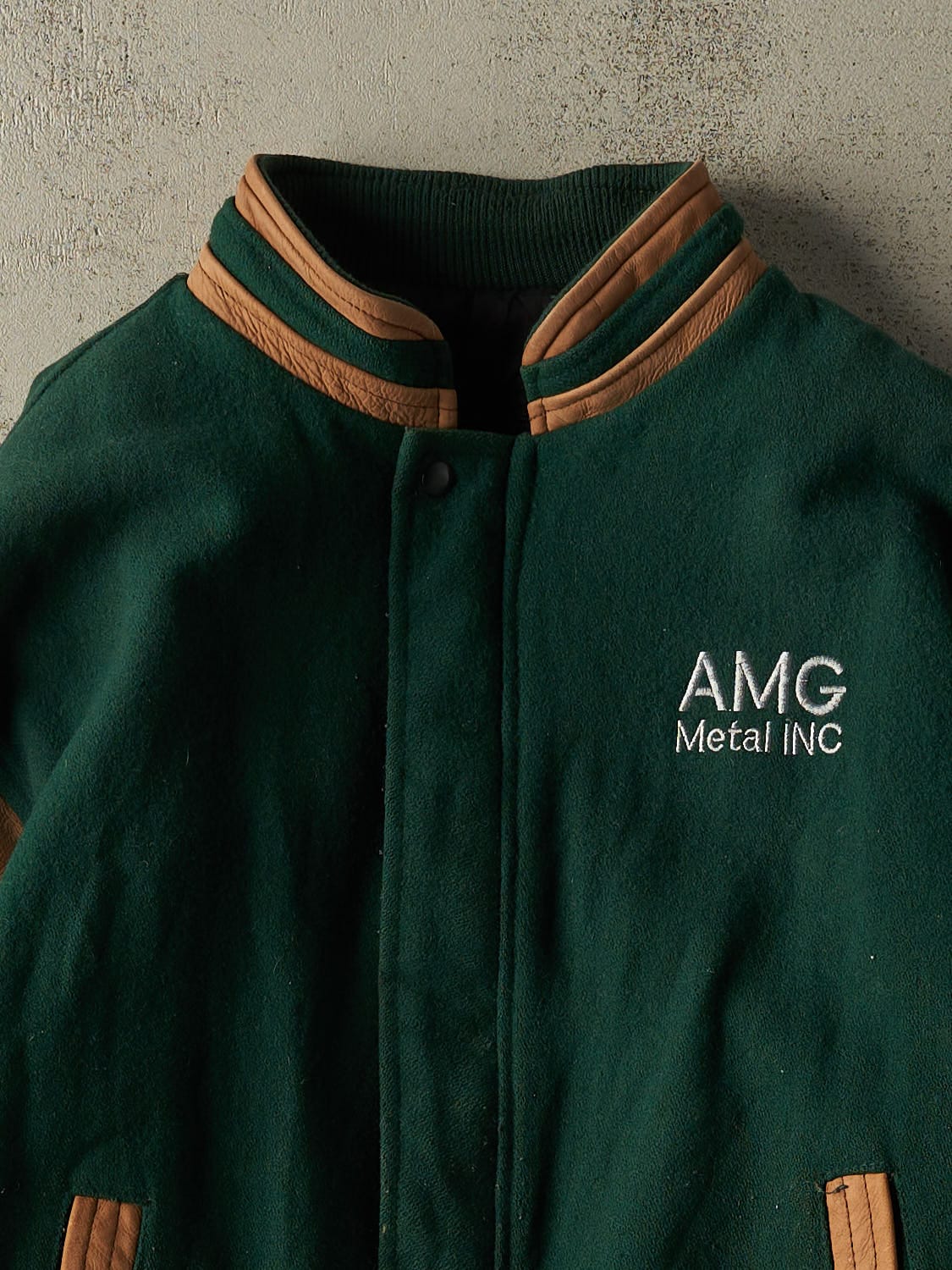 Vintage 90s Green Embroidered Varsity Jacket (L/XL)