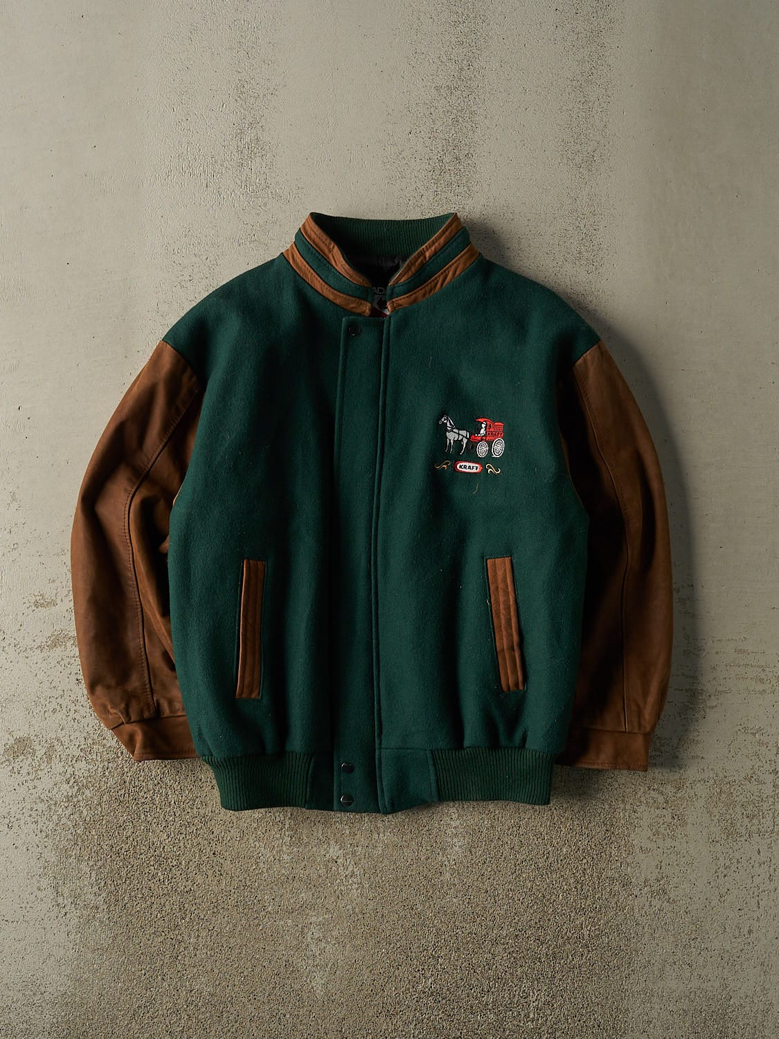 Vintage 90s Green Kraft Embroidered Varsity Jacket (L/XL)