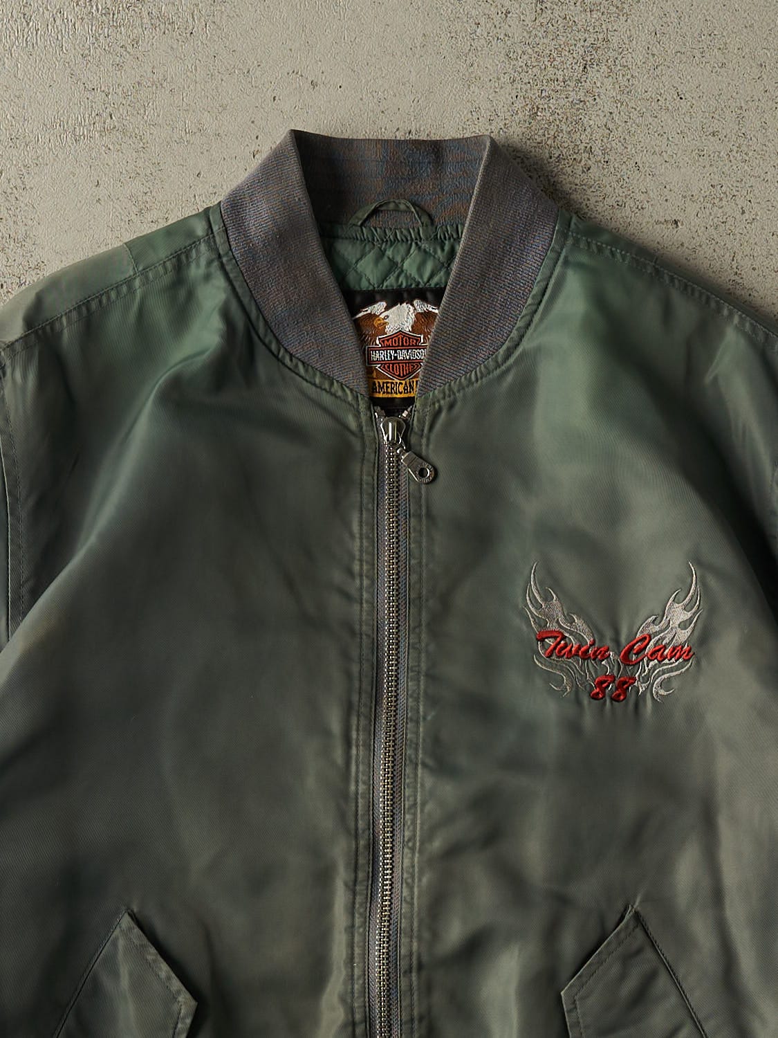 Vintage 90s Green Harley Davidson Army Bomber Jacket (L/XL)