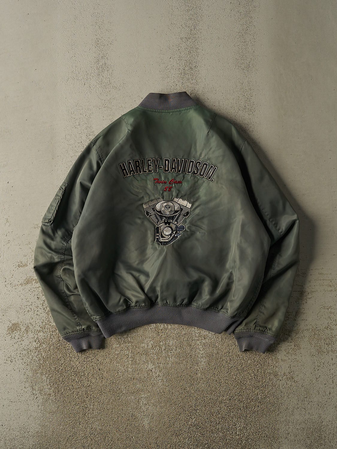 Vintage 90s Green Harley Davidson Army Bomber Jacket (L/XL)
