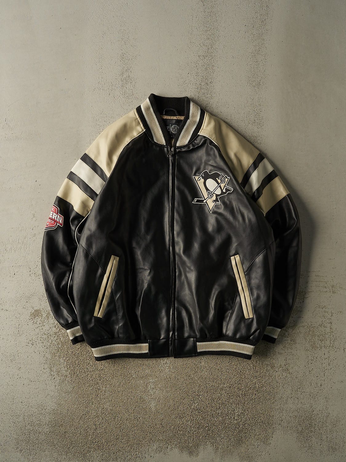 Vintage Y2K Black Pittsburgh Penguins Leather Varsity Jacket (XXL/XXXL)