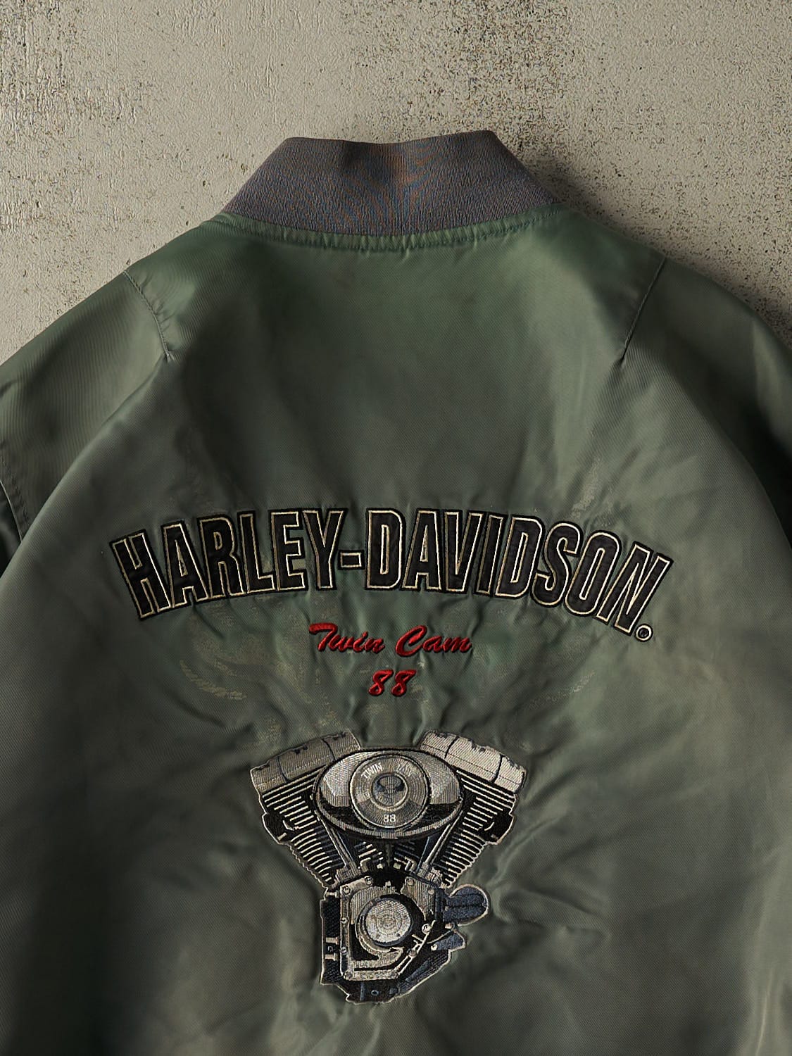 Vintage 90s Green Harley Davidson Army Bomber Jacket (L/XL)