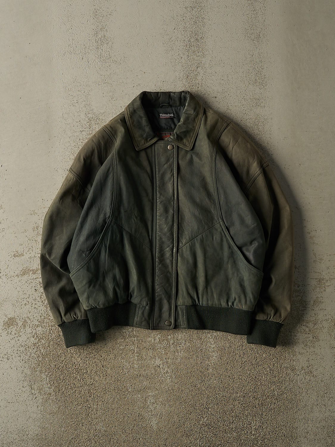 Vintage 90s Green Leather Bomber Jacket (S/M)