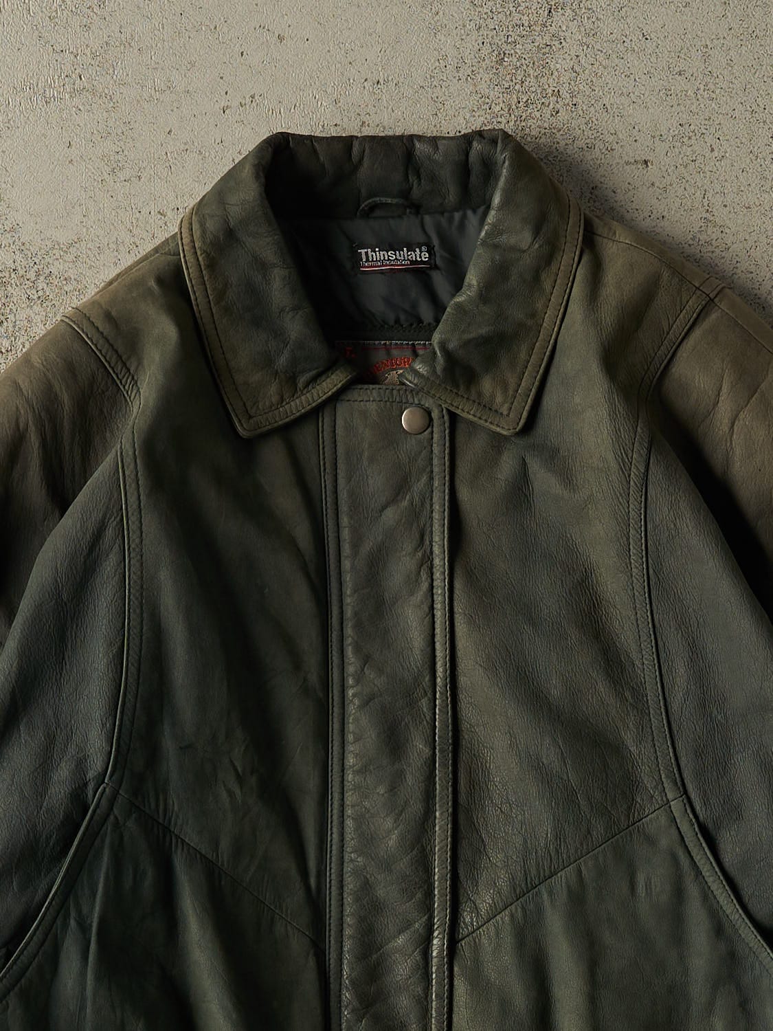Vintage 90s Green Leather Bomber Jacket (S/M)