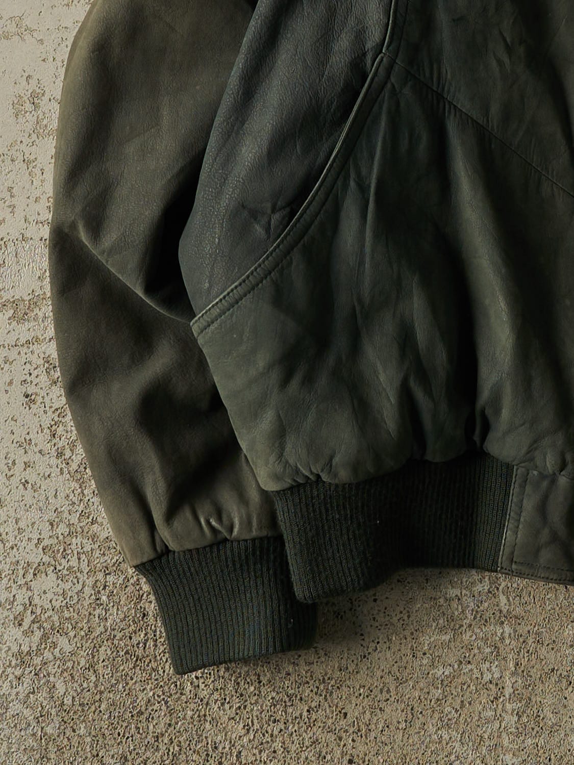 Vintage 90s Green Leather Bomber Jacket (S/M)